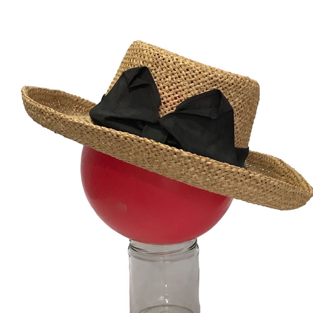 Importina Straw Hat Black Grosgrain Ribbon Bow Brimmed Summer Sun Hat - Picture 16 of 16